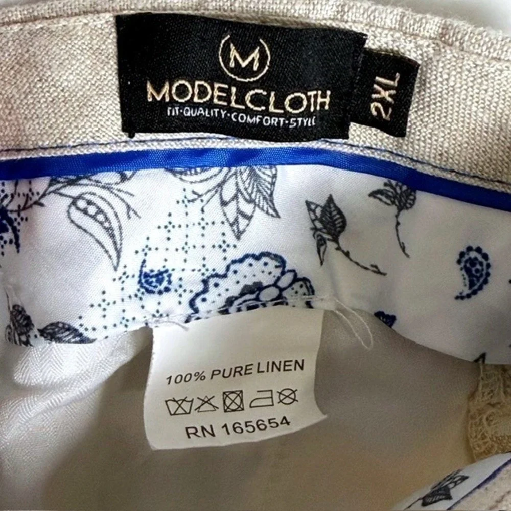 Modelcloth Mens 100% Pure Linen Pants Beige Oatmeal 2XL Unhemmed Coastal Summer